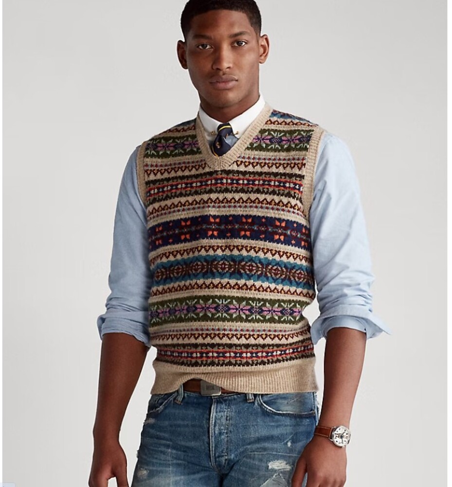 Polo Ralph Lauren Men's FAIR ISLE Classic Fit wool lambswool v-neck Sweater Vest